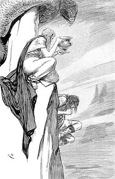 a black and white drawing of two people on the edge of a cliff, one holding onto another person's head