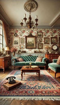 Art Deco Country House, 1700s Living Room, Big Art Work Living Room, 1900 Decor Interiors, Victorian Living Room With Tv, 1910 Living Room, New Orleans Interior Design Living Room, Modern Victorian Living Room Ideas, Victorian Wallpaper Living Room