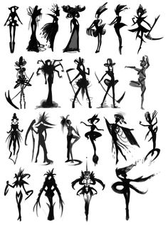 the silhouettes of various people in black and white, each with their own shadow