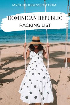 a woman in a polka dot dress on a swing at the beach with text overlay that reads, michigan republic packing list