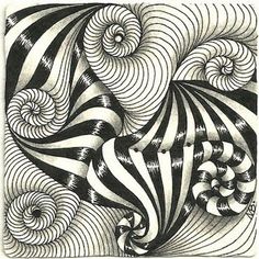 an abstract drawing with black and white swirls on the side, in a square frame