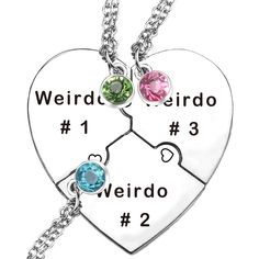 PRICES MAY VARY. Unique Design: Weirdo 1 Weirdo 2 Weirdo 3 heart-shaped necklaces for 3 sisters. Durable Material: Made of high-quality stainless steel for long-lasting wear and tear resistance. Symbolic Gift: Perfect for celebrating friendship, sisterhood, or any special bond between loved ones,Cherish these memories with your closest friends or brothers and sisters. Stainless Steel Chain Length:About 18"+2" Extended chain,Total Heart Size:1.7" Packaging: Comes packaged in a beautiful Gift box. 4 Best Friends, Celebrating Friendship, Bff Necklace, 3 Sisters, Bff Necklaces, Best Friend Necklaces, Heart Shaped Necklace, Friendship Necklaces, Friend Necklaces