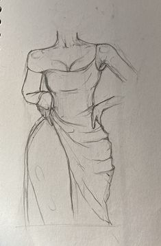 a drawing of a woman in a dress with her hands on her hips and one arm behind her back