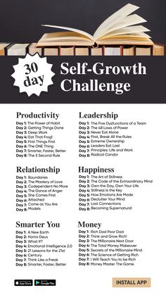 the self - growth challenge poster with an open book