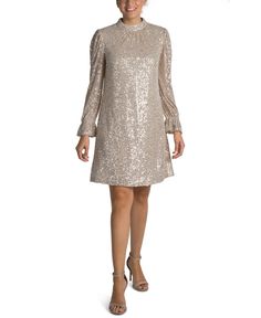 out of stock Chic Work Outfit, Jordan Dress, Silver Sequin Dress, Mock Neck Long Sleeve, Trapeze Dress, Review Dresses, Mock Neckline, Dillard's, Sequin Dress