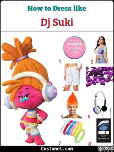 Trolls Dj Suki Costume Diy, Dj Suki Costume, Dj Suki Trolls, Trolls Cosplay, Orange Wig, Head Phones