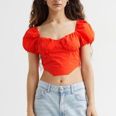 Nwt H&M Cropped Corset Top H&m Cropped Summer Tops, H&m Cropped Top For Summer, Chic H&m Crop Top For Summer, Red Summer Corset With Built-in Bra, Cropped Cotton Corset, Summer Red Corset With Built-in Bra, Red Fitted Crop Top For Spring, Fitted Red Cotton Crop Top, H&m Red Tops For Summer