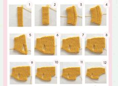 the instructions for knitting knitted mittens are shown in several different styles and colors