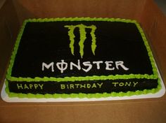 a birthday cake with the words monster on it