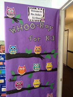 a bulletin board with owls on it