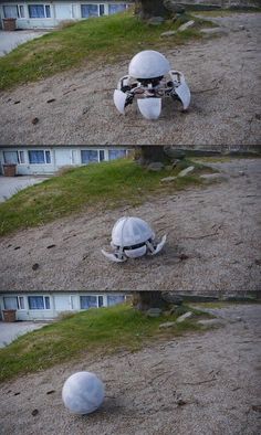 four different views of an object in the sand