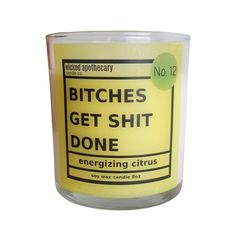 Bitches Get Shit Done 8oz Soy Wax Candle Funny Candle Citrus Scented Candle, Swear Candle, Gift, Unique Bitches will always get shit done, no matter what is thrown their way! Get all your shit done while taking in the whiffs of an energizing citrus scent. Each candle is hand poured with soy wax, phthalate free fragrance oils and contains a lead-free cotton core wick. Please note that all candles are homemade in small batches and may vary slightly in appearance. Container Dimensions 8 Fl Oz by Vo Alcohol Infusion, Salt Gifts, Summer Candle, Michigan Sticker, Citrus Candle, Container Dimensions, Cotton Core, Apothecary Candles, Funny Candle