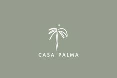 the logo for casa palma is shown in white on a gray background with an image of a palm tree