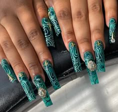 Drip Nails, Long Square Acrylic Nails, Bling Acrylic Nails