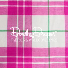 a pink and green plaid fabric with the words, fabrics & wall coverings on it