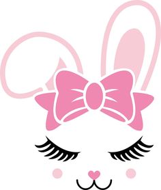 a pink bunny ears with a big bow on it's head, and eyelashes