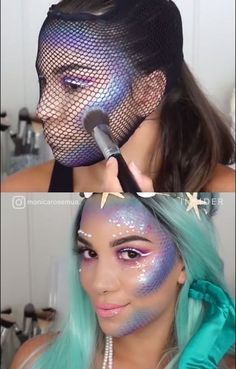 Aprenda como fazer coroa de gelo, diabinha, Medusa, chifres da Malévola, coroa de sereia e muito mais modelos de tiaras para o Halloween Cut Crease Glitter, Carnaval Make-up, Mermaid Makeup Halloween, Fantasy Make-up, Halloween Make-up Looks, Halloweenský Makeup, Costumes Kids, Box Braid