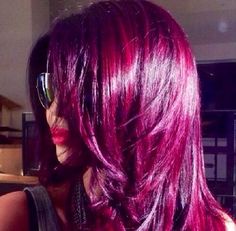 Plum Magenta Hair, Funky Summer Hair Color, Fuschia Hair Color, Purple And Magenta Hair, Red Purple Hair Color, Raspberry Red Hair, Dark Magenta Hair, Magenta Hair Color, Raspberry Hair Color