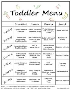 the toddler menu is shown in this image