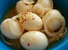 some kind of food in a blue bowl