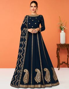 Black Anarkali style Anarkali Semi-Stitched Suits Anarkali Lehenga Gowns, Party Wear Anarkali, Georgette Anarkali Suits, Black Anarkali, Anarkali Lehenga, Embroidered Anarkali, Georgette Tops, Readymade Saree, Anarkali Suit