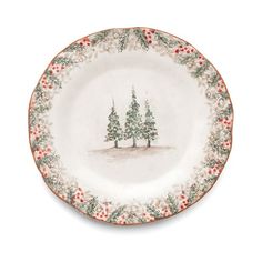 a christmas plate with trees on it