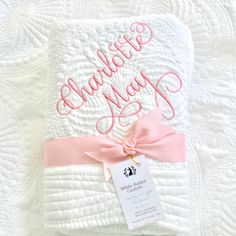 A beautiful baby quilt is a perfect gift for a newborn or young child and will become a cherished keepsake for years to come.  This quilt is embroidered in a stunning Fancy Curling script and features baby's name and date of birth option with elegance and style.  Each blanket is shipped Ready for Gifting in high quality grosgrain ribbon. Select from a variety of thread colors.   Quilt is a soft cotton blend, white and lightweight, it measures 36 inches x 46 inches. Washes beautifully Arrives rea Baby Blanket Monogram, Monogrammed Baby Quilt, Personalized Baby Quilt, Boy Monogram, Fort Pierce, Personalized Baby Blanket, Personalized Baby Blankets, Thread Colors, Gift Newborn