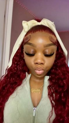 Red Flip Over Quick Weave, Ginger Deep Wave Wig, Red Deep Wave Wig, Curly Black Women, Red Wig For Black Women, Color Wigs For Black Women, Hair Styles Women, Red Weave Hairstyles, Bow Hairstyles