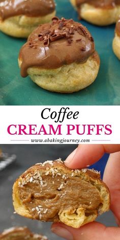 coffee cream puffs with chocolate frosting and sprinkles on the top