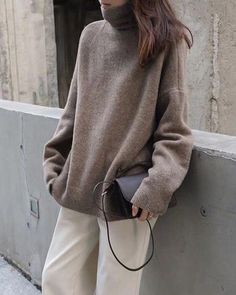 Mnimalistic Pure Color Turtleneck Casual Sweater Loose Turtleneck Sweater, Gray Cashmere Sweater, Oversize Pullover, Woolen Sweaters, Pullover Mode, Winter Outwear, Women Sweaters Winter, Lazy Oaf, Cashmere Sweater Women