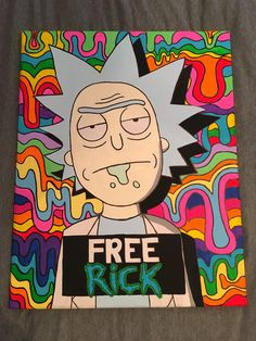 a cartoon character is featured on a colorful background with the words free rick written below it