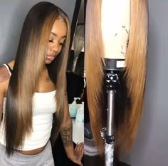 Human Hair Wigs Straight, Ginger Blonde, Wigs Straight, Colored Wigs, Brown To Blonde, Middle Part