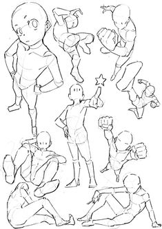 some sketches of people doing different poses