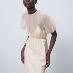 Genuine Zara New With Tag Color: Cream Elegant Contrasting Dress With Sheer Top & Knit Midi Length Skirt. Love Open Back. Minimalist & Quiet Luxury Vibes. Dress With Sheer Top, Best Bralettes, Luxury Vibes, Zara Australia, Dress Zara, Zara New, Ribbed Midi Dress, Dress Cream, Midi Length Skirts