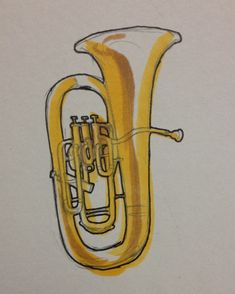 a drawing of a french horn