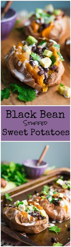 black bean and sweet potato salad on a wooden cutting board