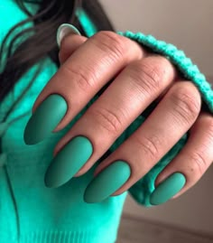 Matte Jade Green Nails, Turquoise Green Nails, R And Co, Pop Art Nails, Turquoise Nails, Nagel Design, Solid Color Nails, Really Cute Nails, Color Nails