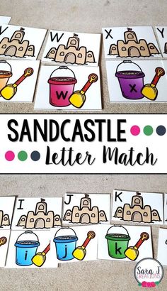 sandcastle letter match with matching pictures and words to make it easier for children to learn