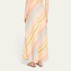 Zimmermann "Halliday" bias-cut skirt in a multi-stripe pattern High-rise waistband Full length Circle-cut silhouette Slip-on style  Nylon/polyamide Imported Style Words, Linen Maxi Skirt, Flowy Maxi Skirts, Maxi Lace Skirt, Cocktail Jacket, Elegant Drapes, Cotton Skirt, Maxi Skirts, Striped Linen