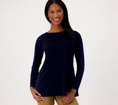 Match this oh-so-comfy Liquid Knit® tunic with leggings or jeans to add a subtle sleekness to your everyday outfits. It provides easy elegance. From Susan Graver. Tunic With Leggings, Tunics With Leggings, Susan Graver, Bateau Neckline, Knit Tunic, Everyday Outfits, High Neck Dress, A Line, Top Blouse