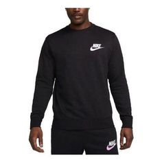 Nike Sportswear Club Fleece Sweatshirt 'Black' FB7684-010 Black Crew Sweatshirt With Logo, Black Crew Neck Hoodie With Logo Detail, Athleisure Crew Neck Hoodie With Logo, Black Sporty Sweatshirt With Logo, Black Sporty Sweatshirt With Logo Detail, Sporty Black Sweatshirt With Logo Detail, Athleisure Long Sleeve Tops With Logo Detail, Long Sleeve Athleisure Tops With Logo, Logo Print Sportswear Sweatshirt For Sports Season