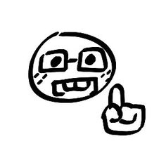 a black and white drawing of an emoticive smiley face giving the thumbs up sign