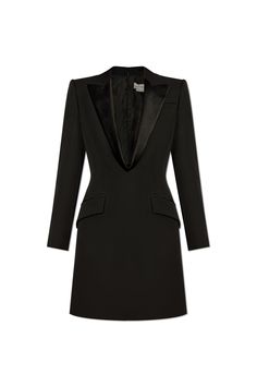 100% Wool Luxury Tailored Long Sleeve Dresses, Formal Tailored Dresses With Structured Shoulders, Luxury Business Dresses For Fall, Luxury Long Sleeve Business Dresses, Luxury Tailored Semi-formal Dresses, Chic Formal Dress With Concealed Placket, Designer Fitted Semi-formal Dresses, Chic Formal Dress With Concealed Front Fastening, Luxury Tailored Business Dress