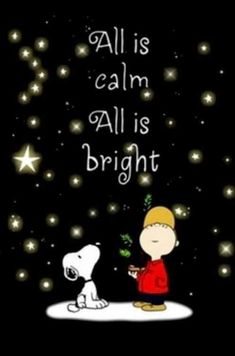 a charlie brown christmas card with the words,'all is calm all is bright '