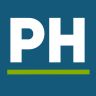 the ph logo is shown on a blue background with green and white letters that read ph