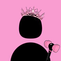 a pink and black poster with a crown on it's head next to a hairdryer