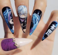 Dabi Nails, My Hero Academia Inspired Nails, Hero Makeup, Academia Nails, Anime Nail, Disney Acrylic Nails, Long Stiletto, Cute Simple Nails