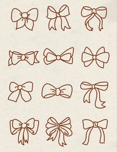 a bunch of bows drawn on top of a piece of paper