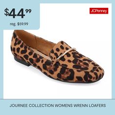 A laid-back loafer that's dressed-up too, the wrenn by Journee Collection. The slip-on loafer flat is topped with a hardware detail and a notched topline for a fresh look. Vegan leather material adds a soft, luscious look and a 4 mm tru comfort foam footbed keeps you on your feet with ease. At Journee Collection, our flat styles will have you looking just as professional as the boss at work to having the cutest shoes when you go out for the night. Also available in wide width.Features: ComfortC… Cutest Shoes, Loafers Brown, Shoes Loafers, Fresh Look, Journee Collection, The Boss, Fashion Flats, Leather Material, Cute Shoes