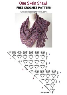 the knitting pattern for one skein shawl is shown with instructions to knit it